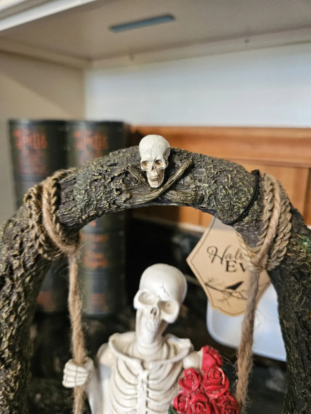 New With Tags Halloween Skeleton On Swing With Red Roses